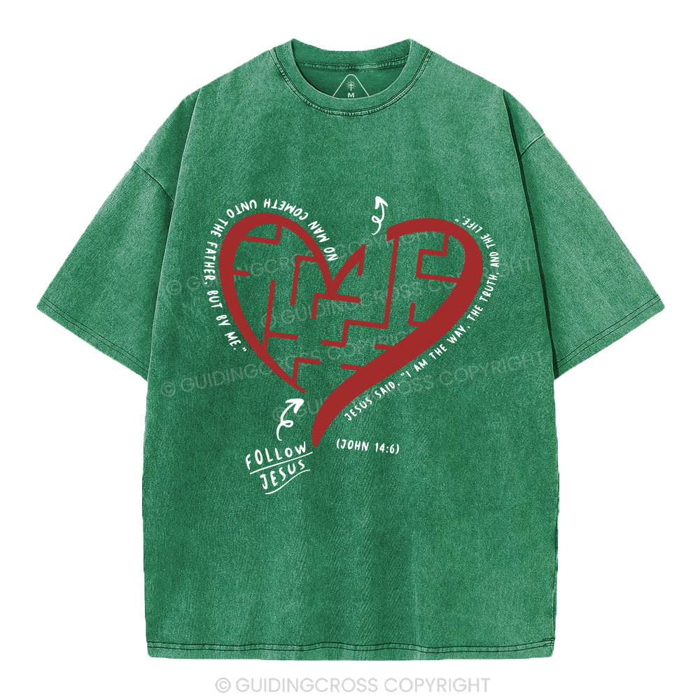Follow Jesus Heart Christian Washed T-Shirt