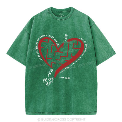 Follow Jesus Heart Christian Washed T-Shirt