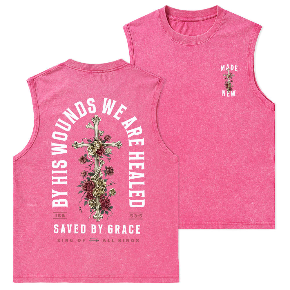 By His Wounds We Are Healed Christian Washed sleeveless Tee