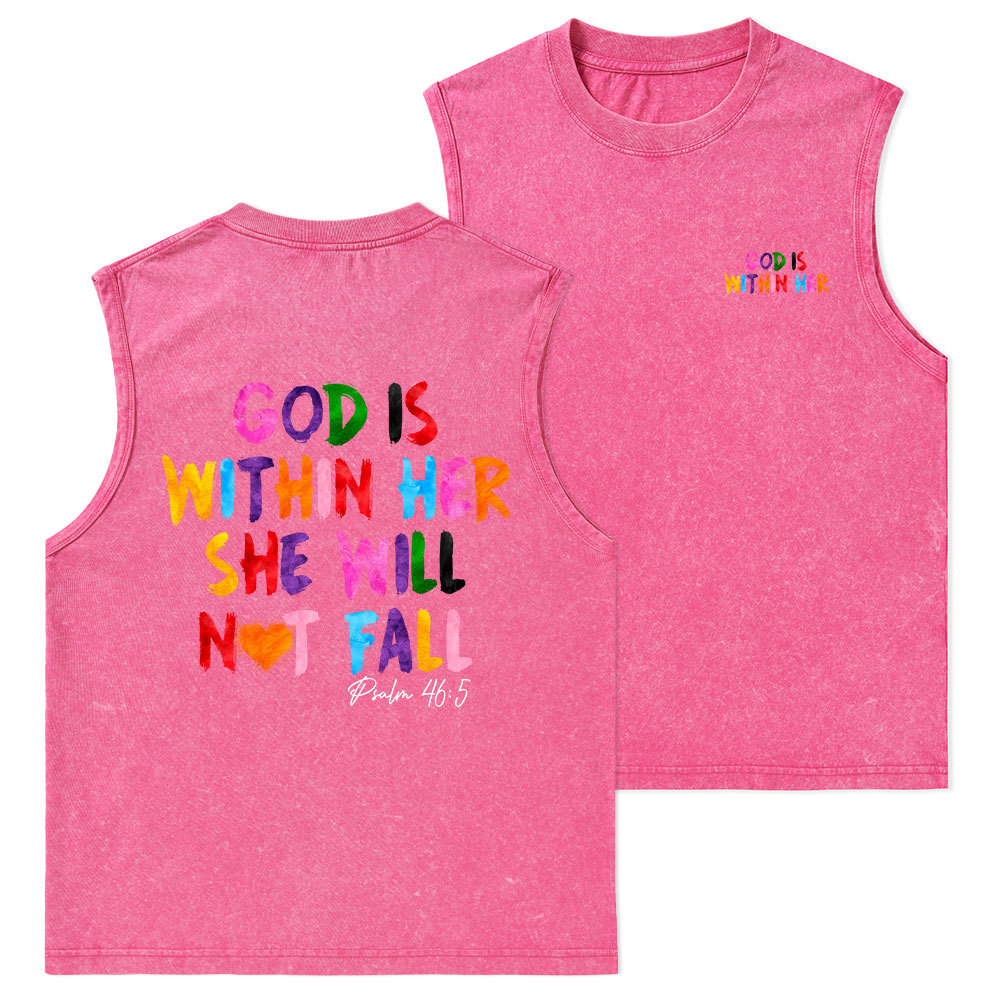 God Is Within Her She Will Not Fall Christian Washed sleeveless Tee