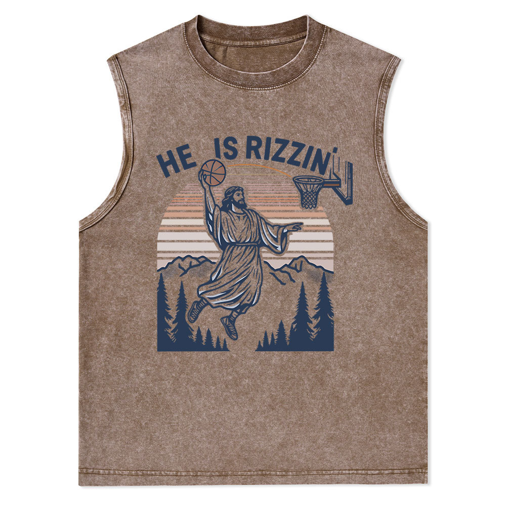 He Is Rizzen Christian Washed sleeveless Tee