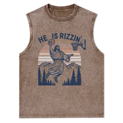 He Is Rizzen Christian Washed sleeveless Tee