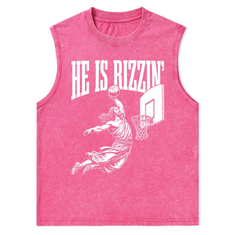 He Is Rizzin Christian Washed sleeveless Tee