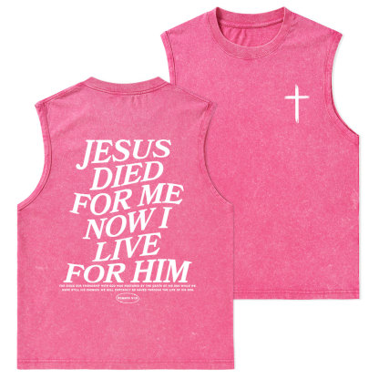 Jesus Died For Me Now I Live For Him Christian Washed sleeveless Tee