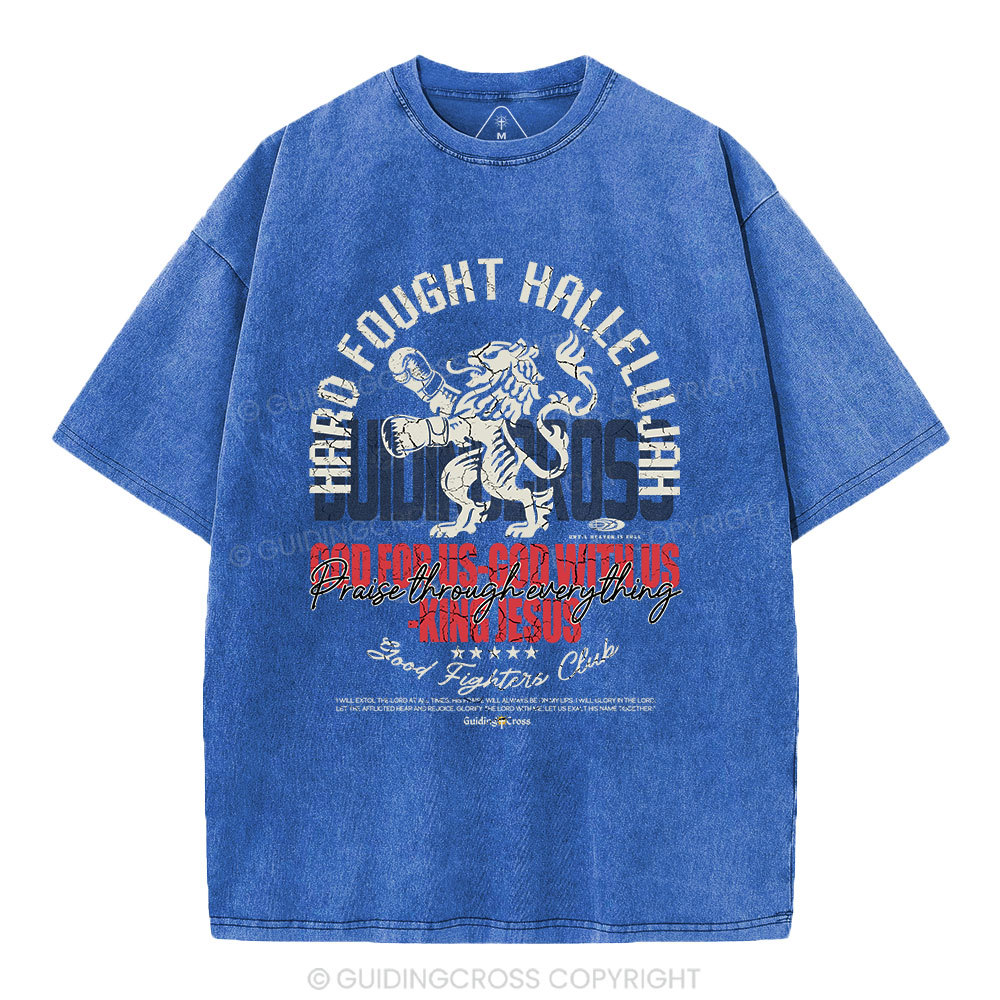 Hard Fought Hallelujah Boxing Lion Christian Washed T-Shirt