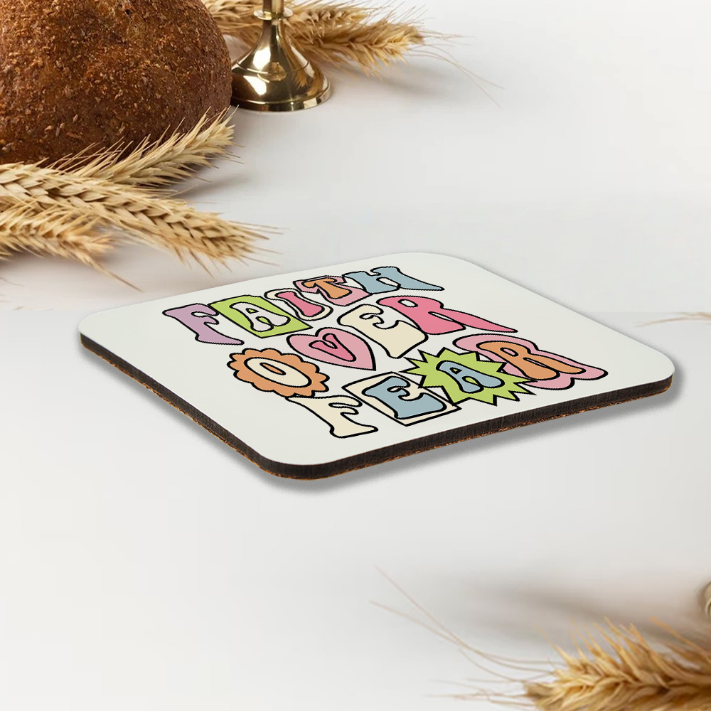 Faith Over Fear Christian Wooden Printed Coasters