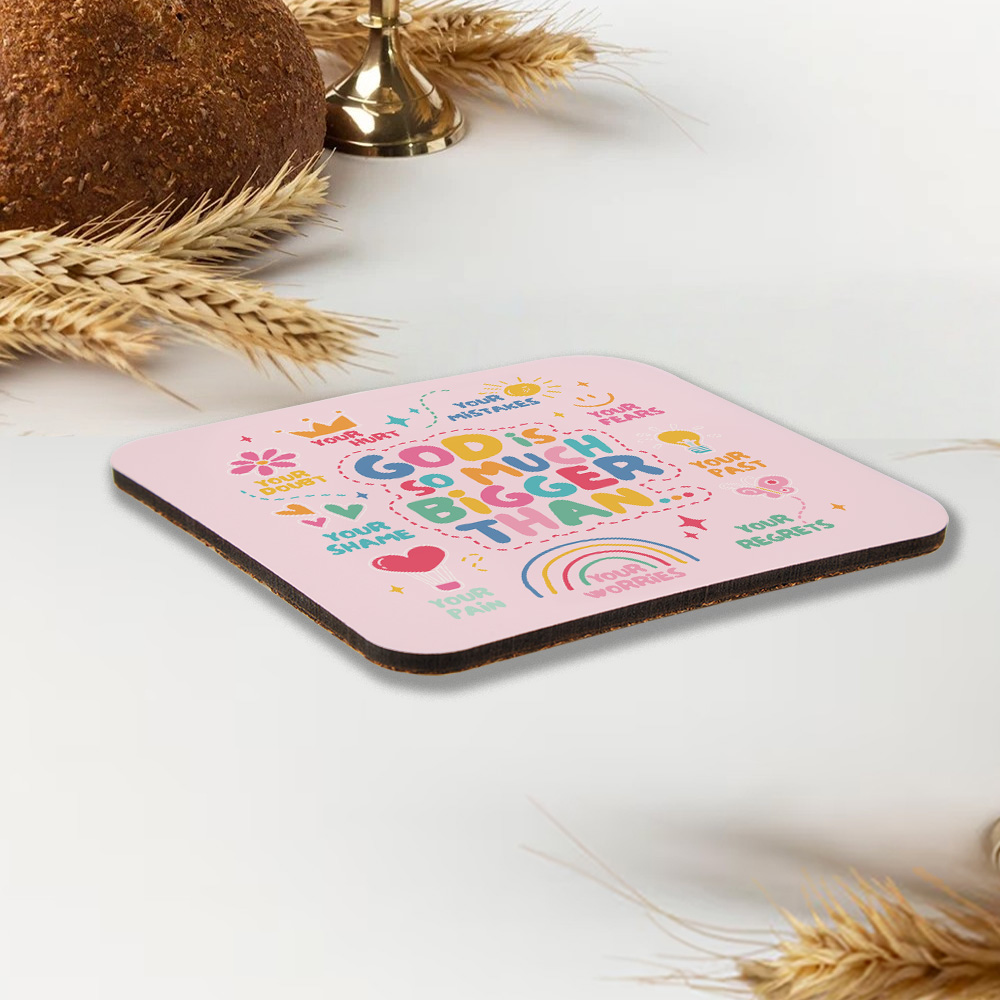 God Is Bigger Christian Wooden Printed Coasters