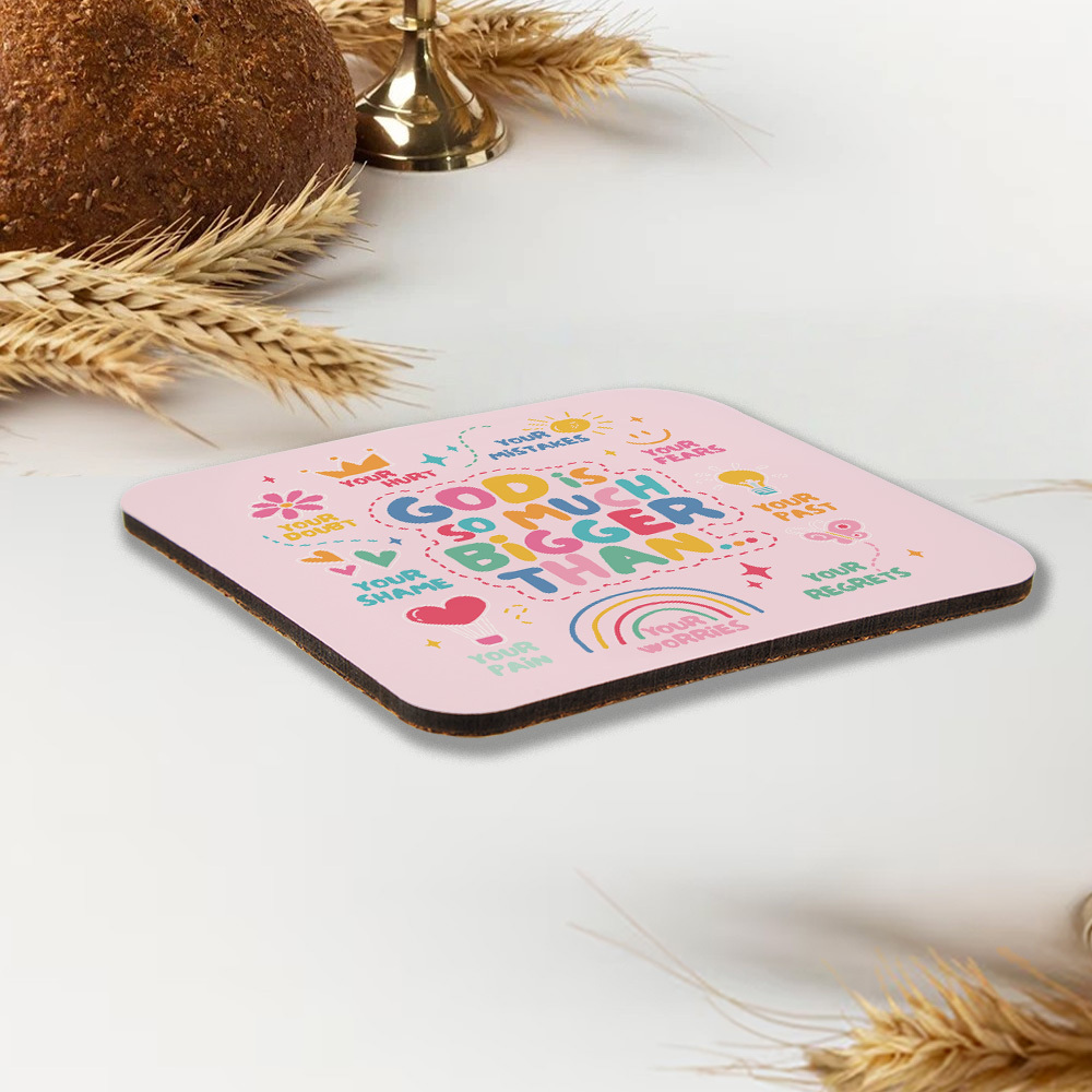 God Is Bigger Christian Wooden Printed Coasters