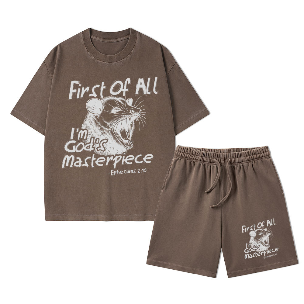 First Of All I'm God's Masterpiece Christian Washed T-Shirt & Shorts