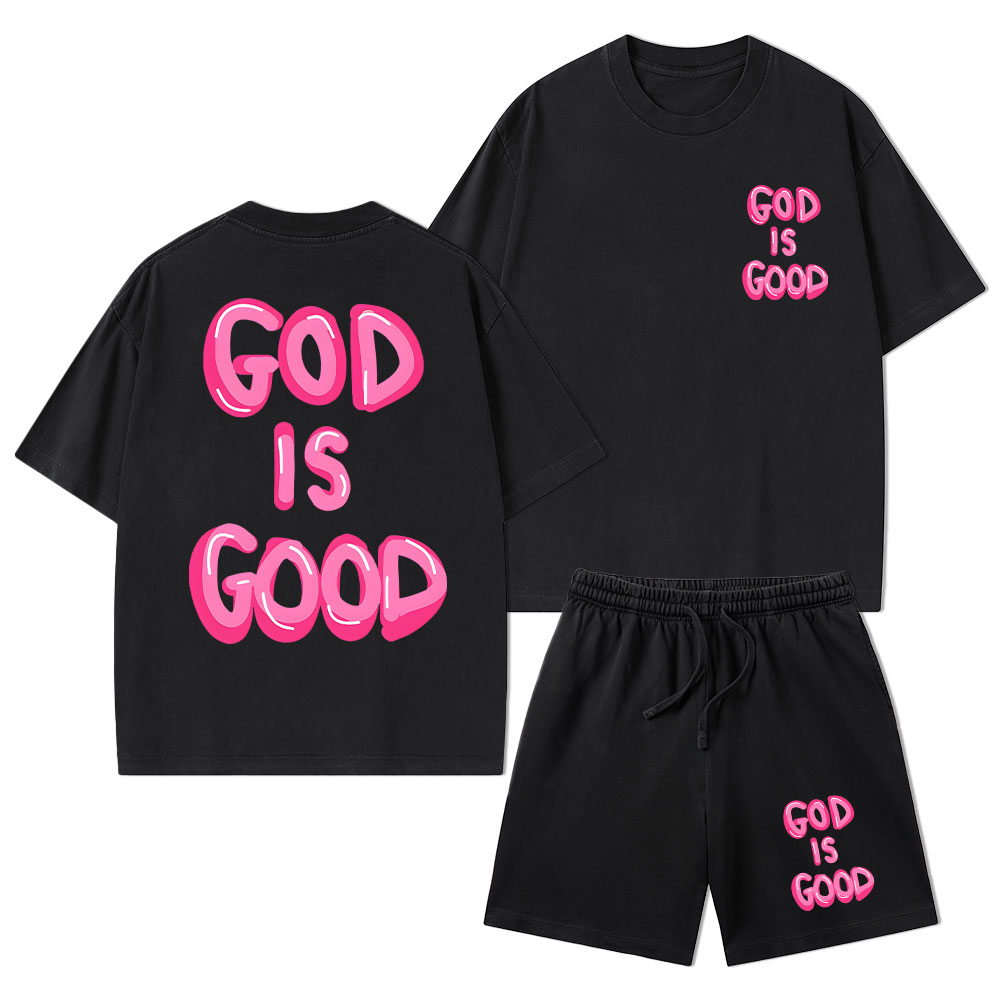 God Is Good Christian Washed T-Shirt & Shorts