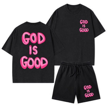 God Is Good Christian Washed T-Shirt & Shorts