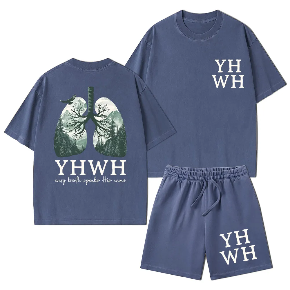 YHWH Nature Lung Christian Washed T-Shirt & Shorts