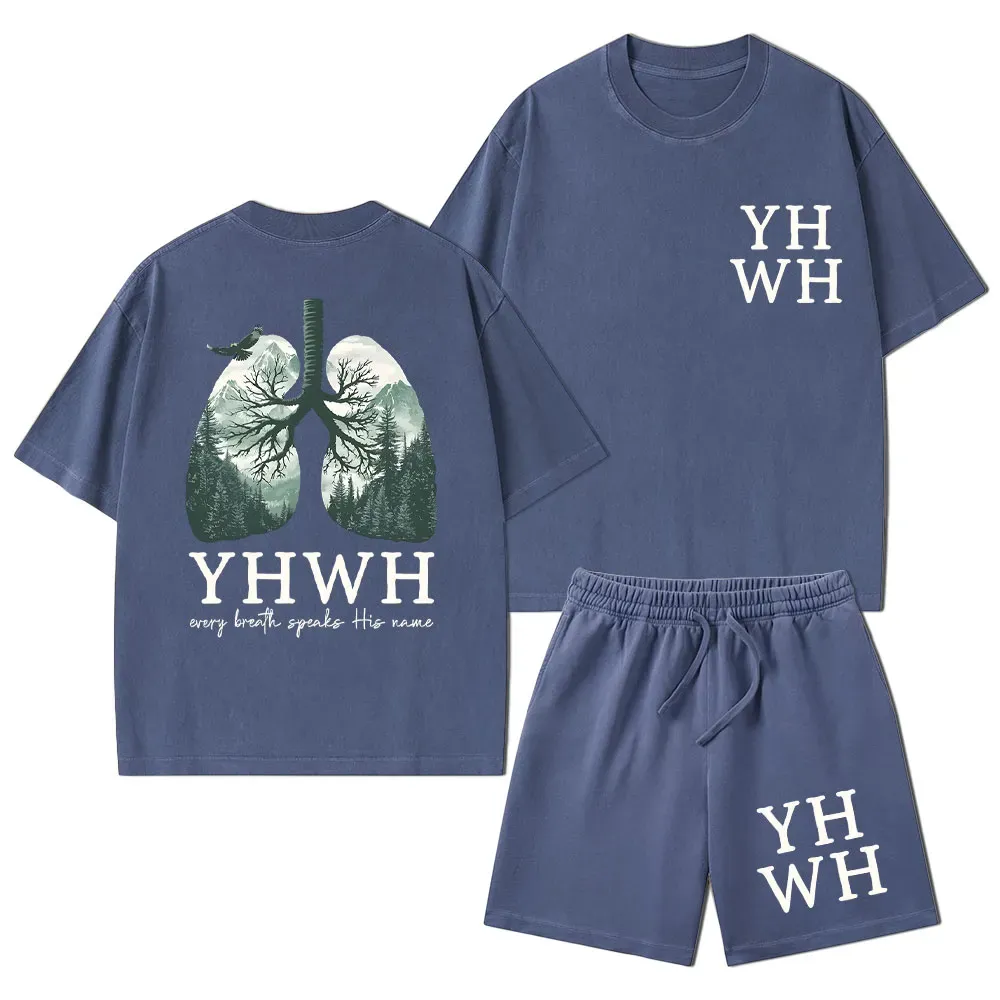 YHWH Nature Lung Christian Washed T-Shirt & Shorts