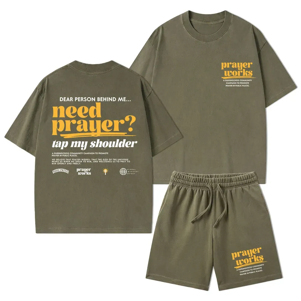 Need Prayer Tap My Shoulder Christian Washed T-Shirt & Shorts