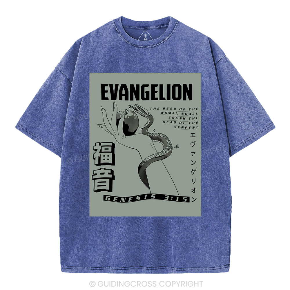 Evangelion Chirstian Washed T-Shirt Sale - GuidingCross