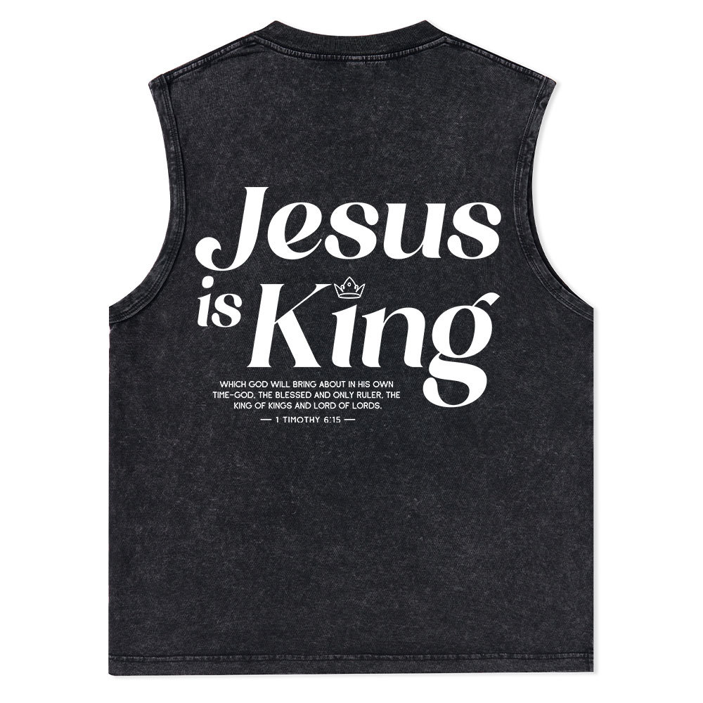 Jesus Is King Christian Washed sleeveless Tee