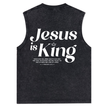 Jesus Is King Christian Washed sleeveless Tee