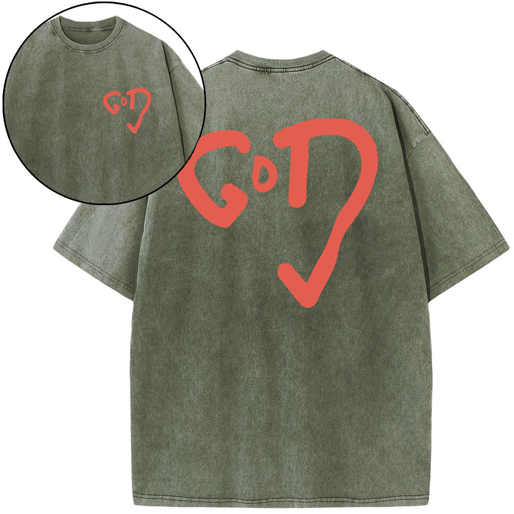 God Heart Christian Washed T-Shirt