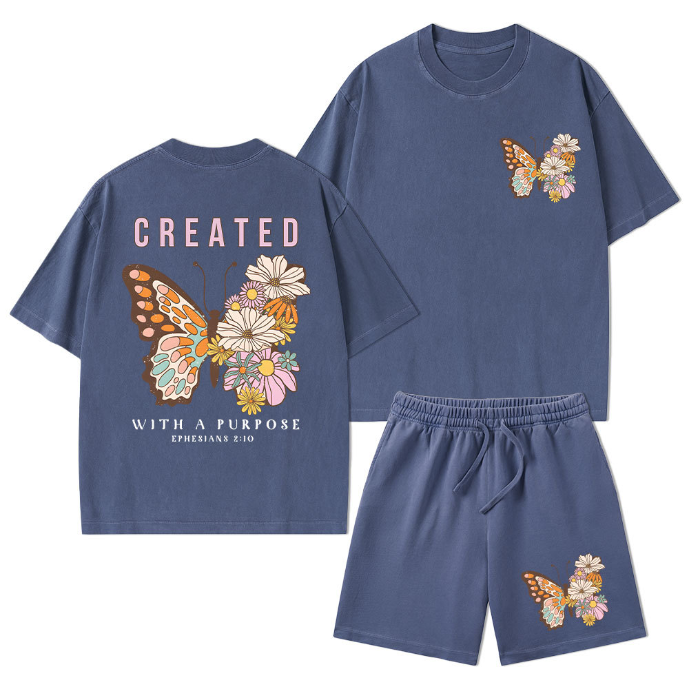 Created With Purpose Christian Washed T-Shirt & Shorts