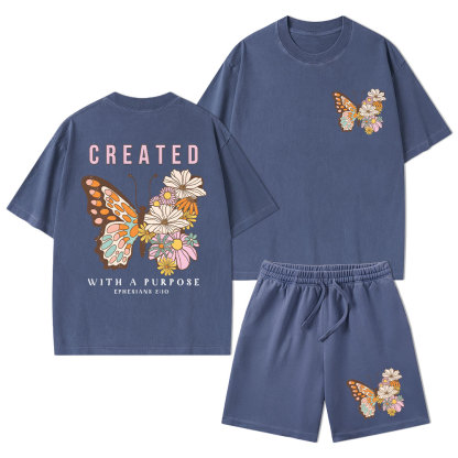 Created With Purpose Christian Washed T-Shirt & Shorts