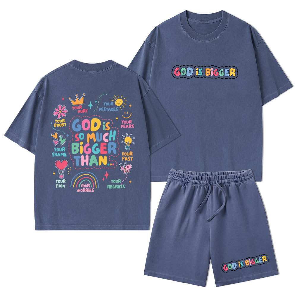 God Is Bigger Christian Washed T-Shirt & Shorts