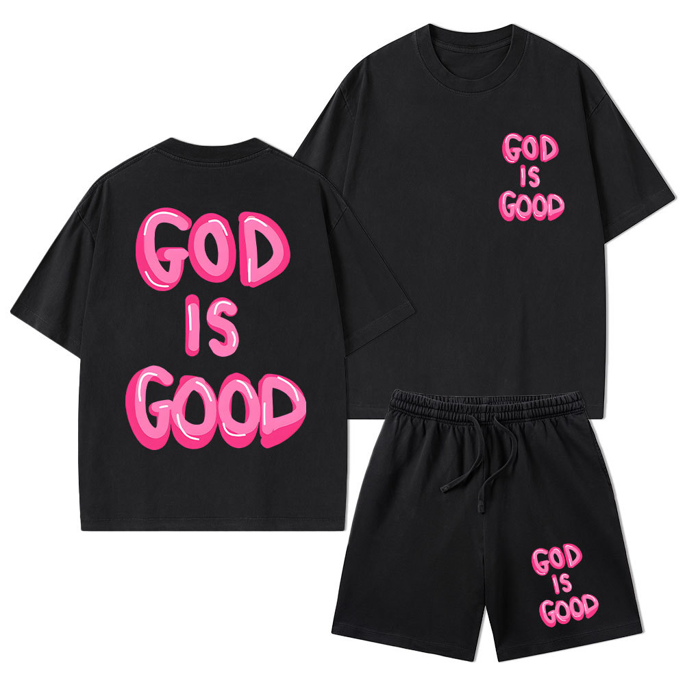 God Is Good Christian Washed T-Shirt & Shorts