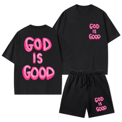 God Is Good Christian Washed T-Shirt & Shorts