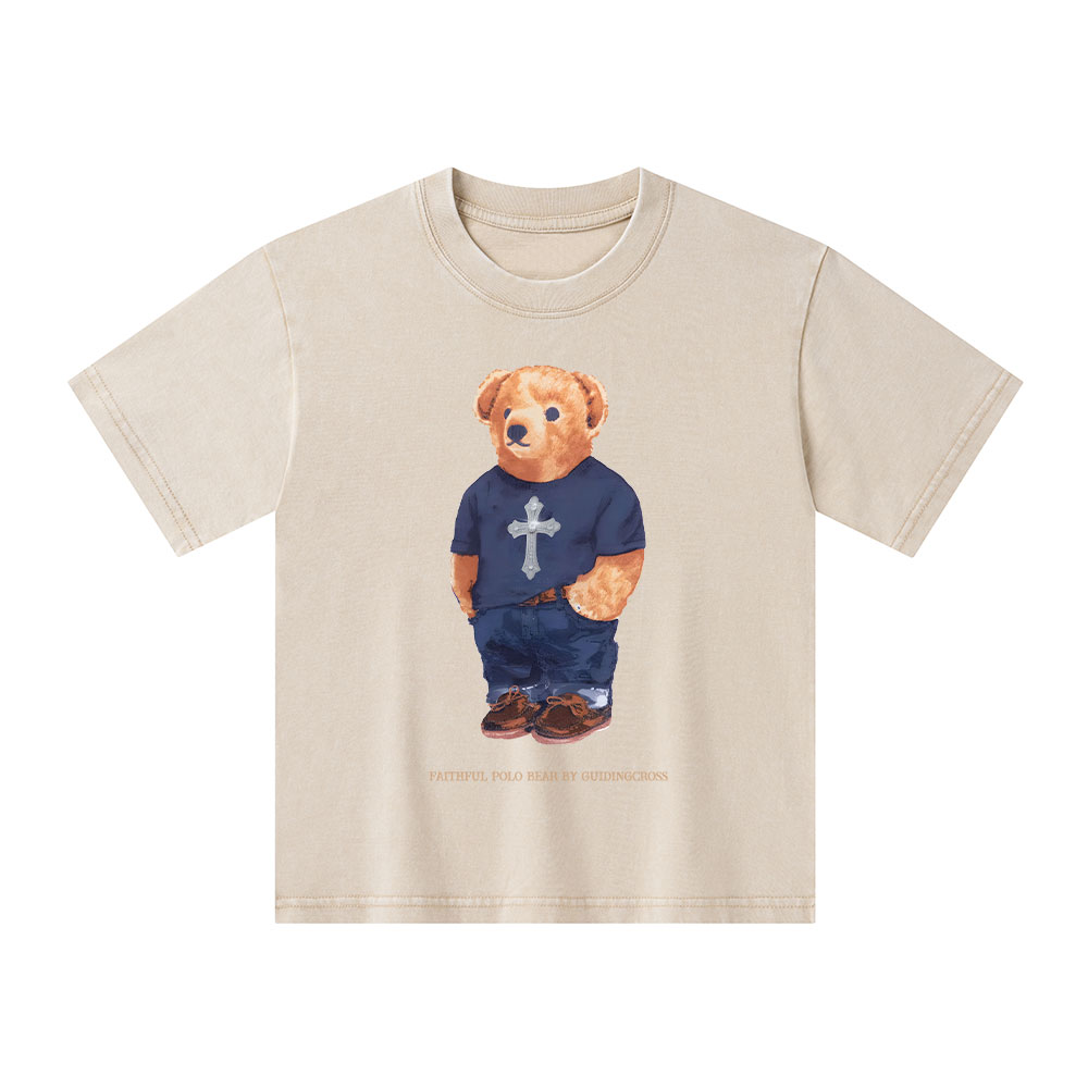 Faithful Polo Bear By Guidingcross Kid Washed T-Shirt