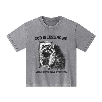 God Is Testing Me And I Have Not Studied Kid Washed T-Shirt