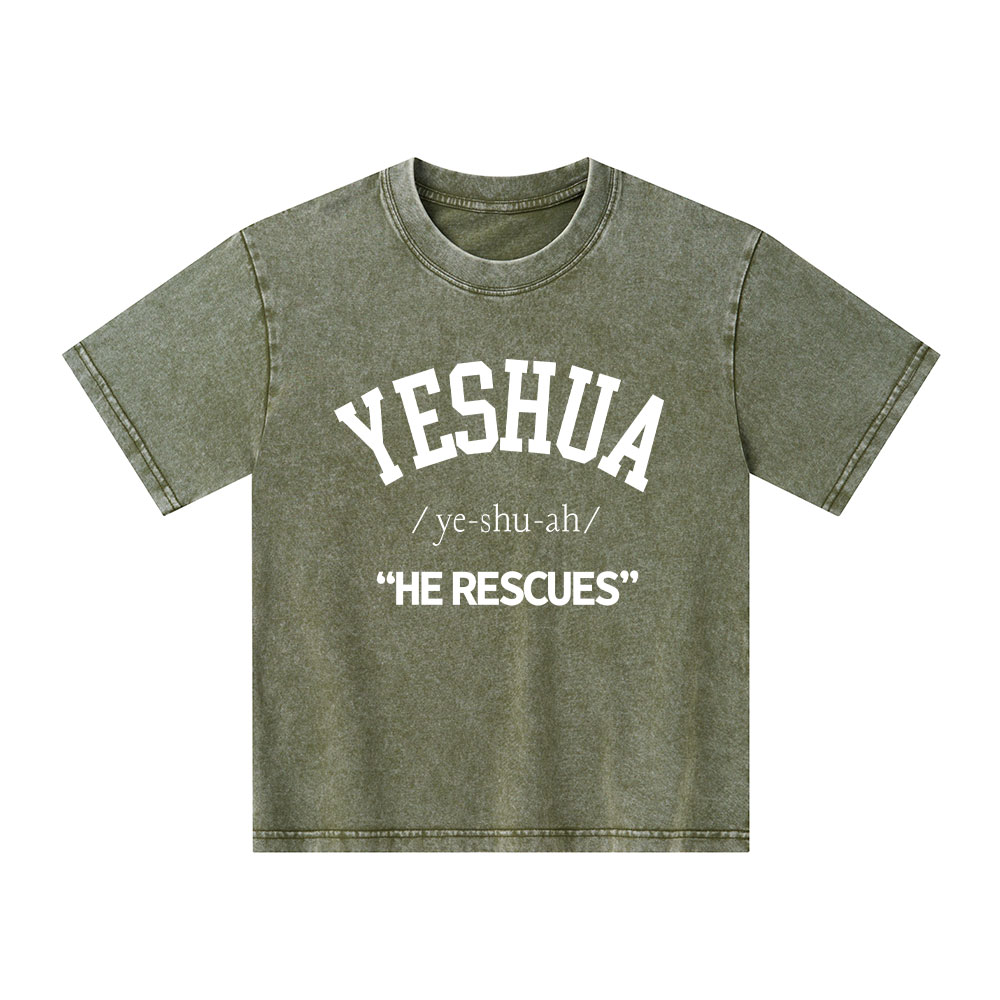 Yeshua He Rescues Kid Washed T-Shirt