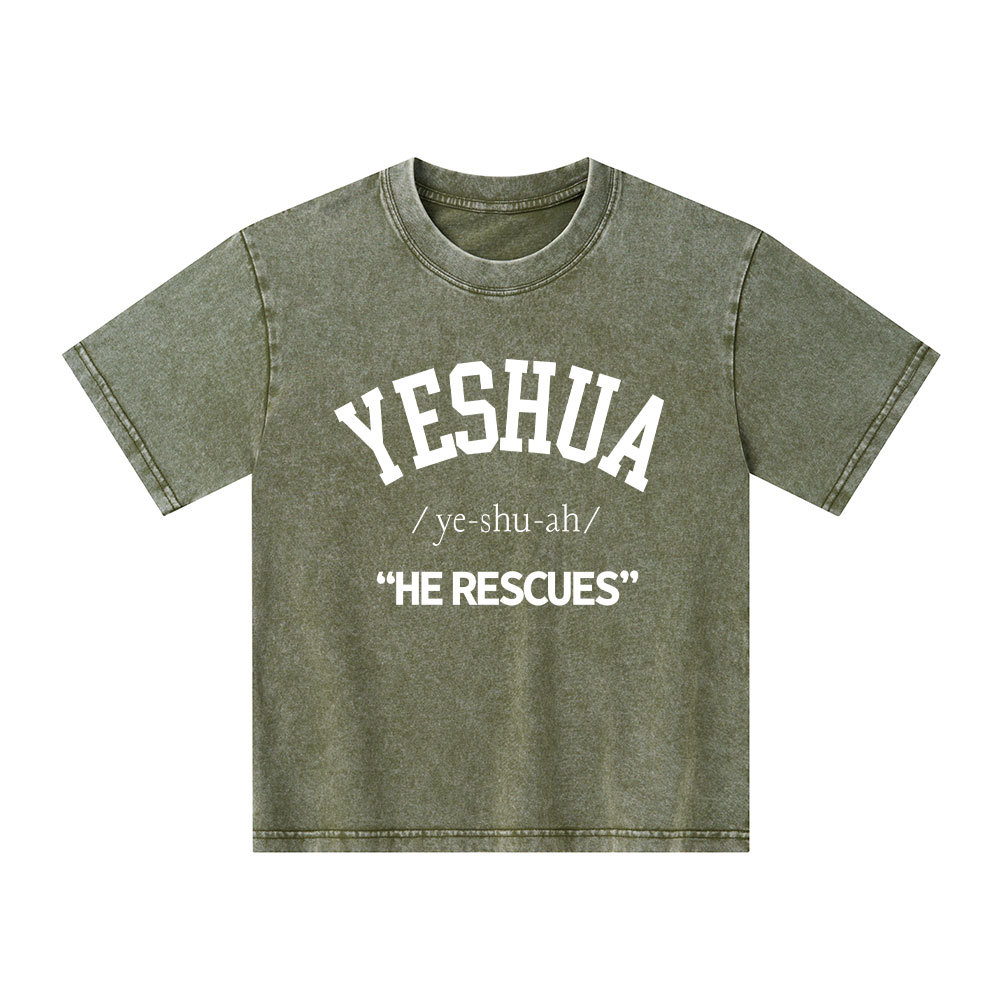 Yeshua He Rescues Kid Washed T-Shirt