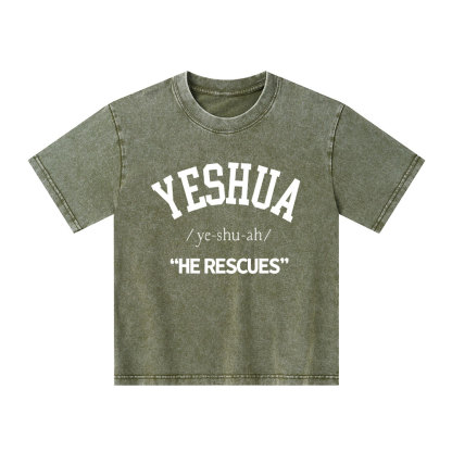 Yeshua He Rescues Kid Washed T-Shirt