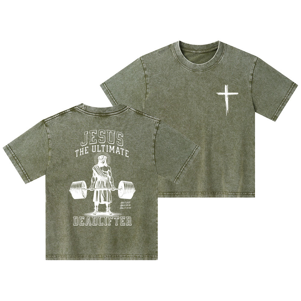 Jesus The Ultimate Deadlifter Christian Washed Kid T-Shirt