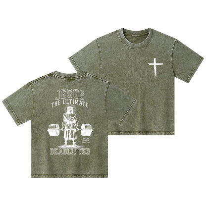 Jesus The Ultimate Deadlifter Christian Washed Kid T-Shirt
