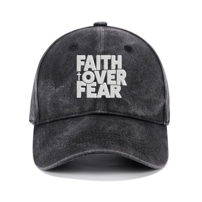 Faith Over Fear Christian Washed Hat