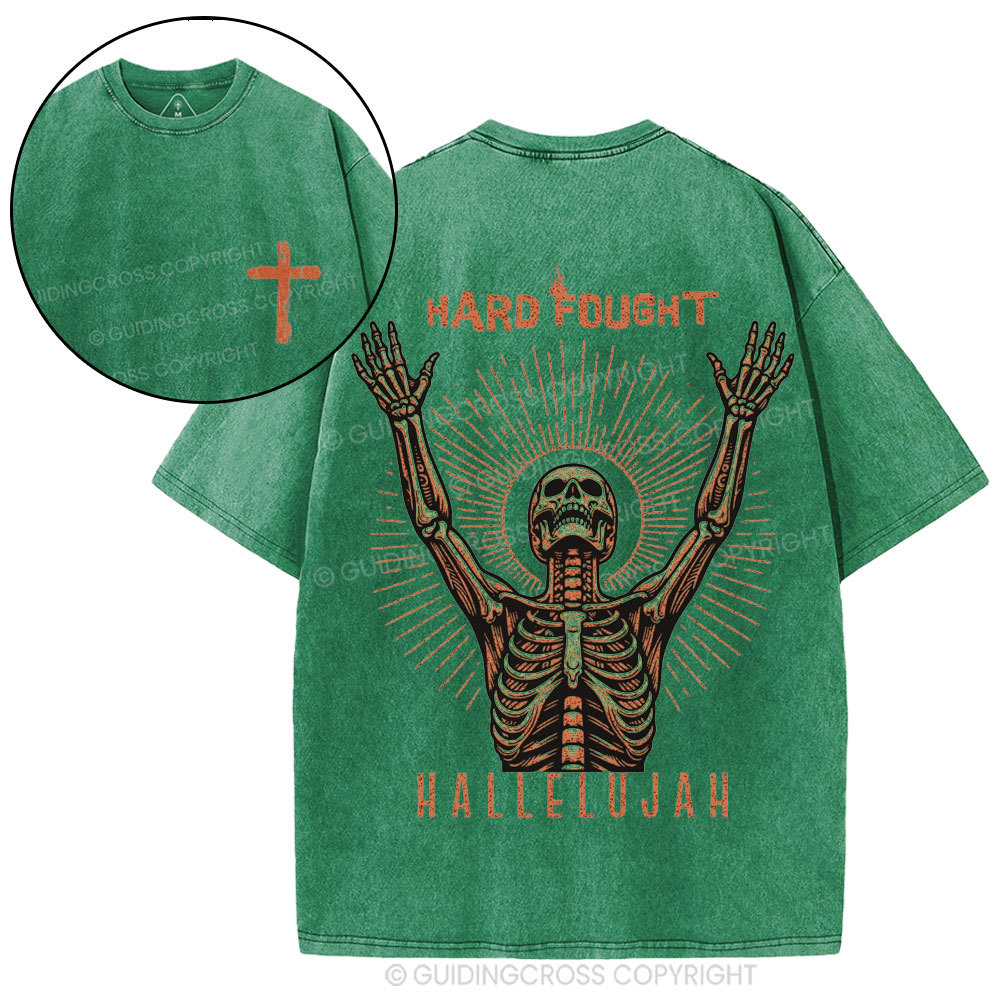 Hard Fought Hallelujah Skeleton Christian Washed T-Shirt