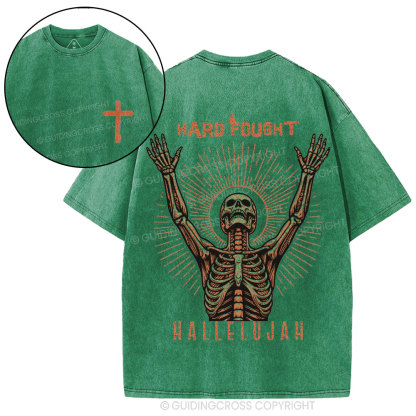 Hard Fought Hallelujah Skeleton Christian Washed T-Shirt
