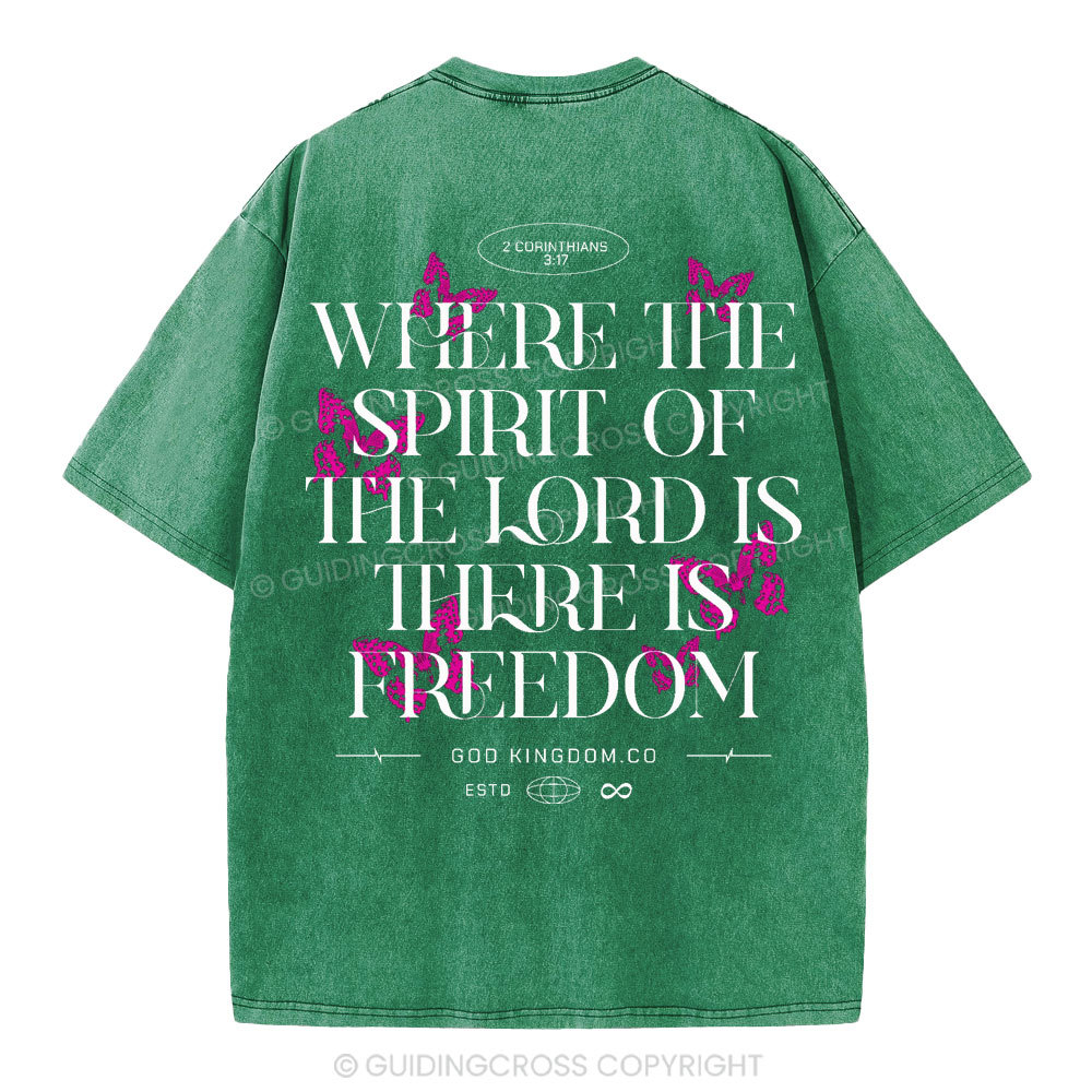 Where The Spirit OF The Lord Christian Washed T-Shirt