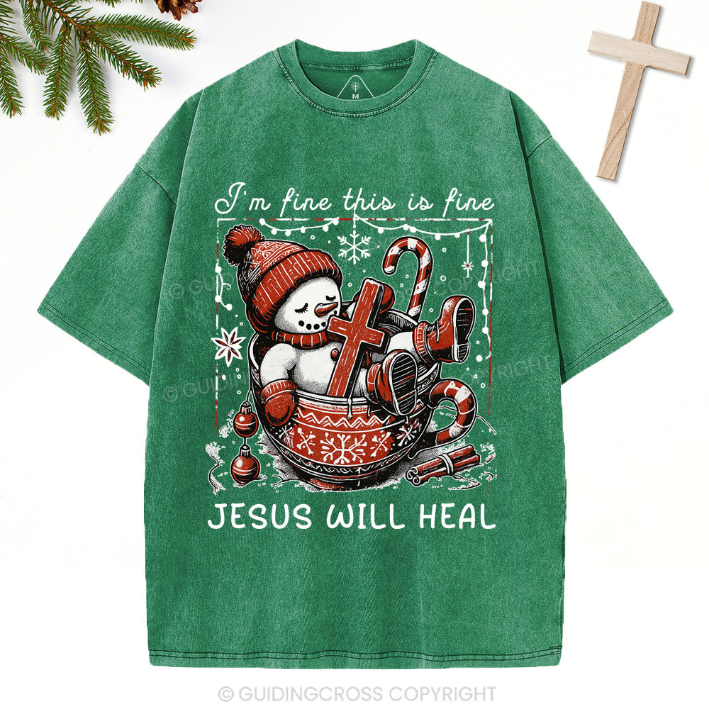 Jesus Will Heal Christian Christmas Washed T-Shirt