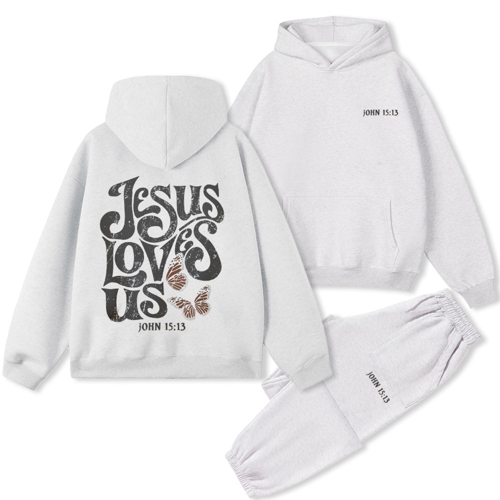 Jesus Loves Us Christian Premium Fleece Hoodie Set