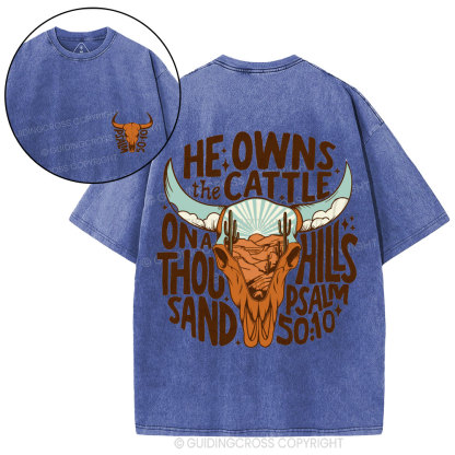 He Owns The Cattle Christian Washed T-Shirt