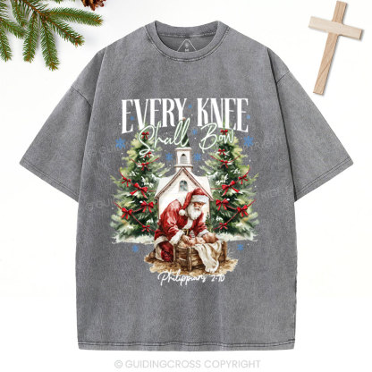Every Kness Shall Bow Christian Christmas Washed T-Shirt