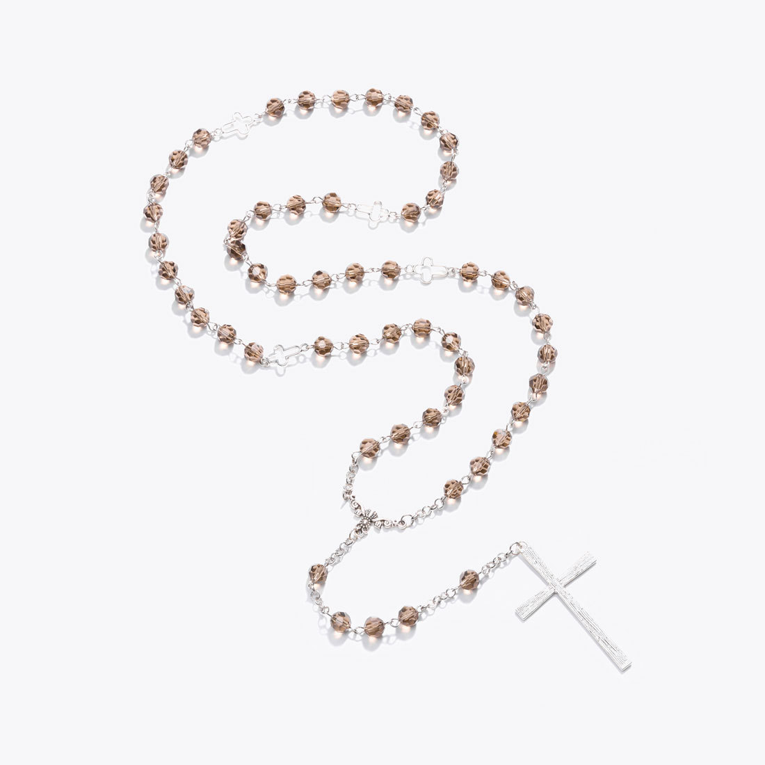 Faux Crystal Long Cross Rosary Pendant