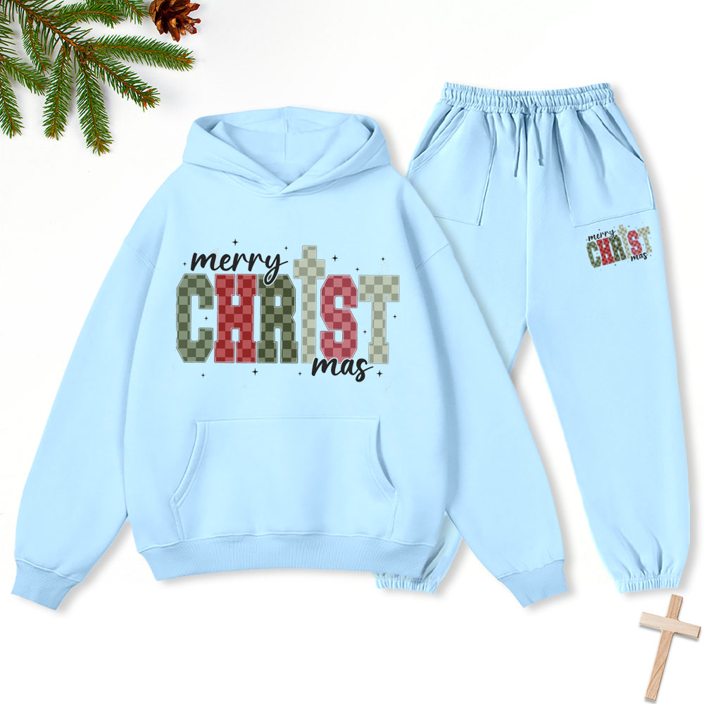 Merry Christ Christian Christmas Premium Fleece Hoodie Set