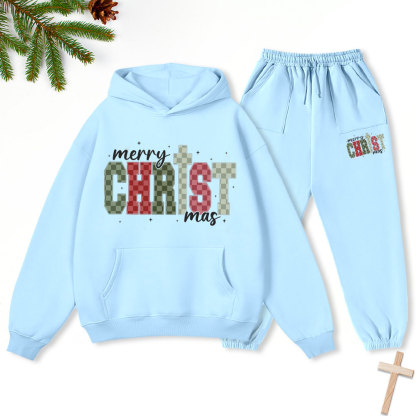 Merry Christ Christian Christmas Premium Fleece Hoodie Set