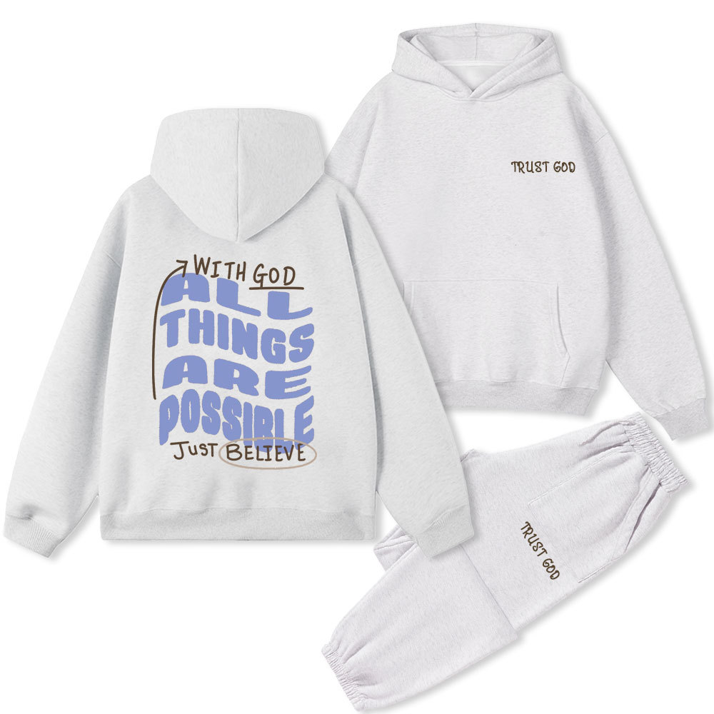 With God All Things Are Possible Just Believe Christian Premium Fleece Hoodie Set