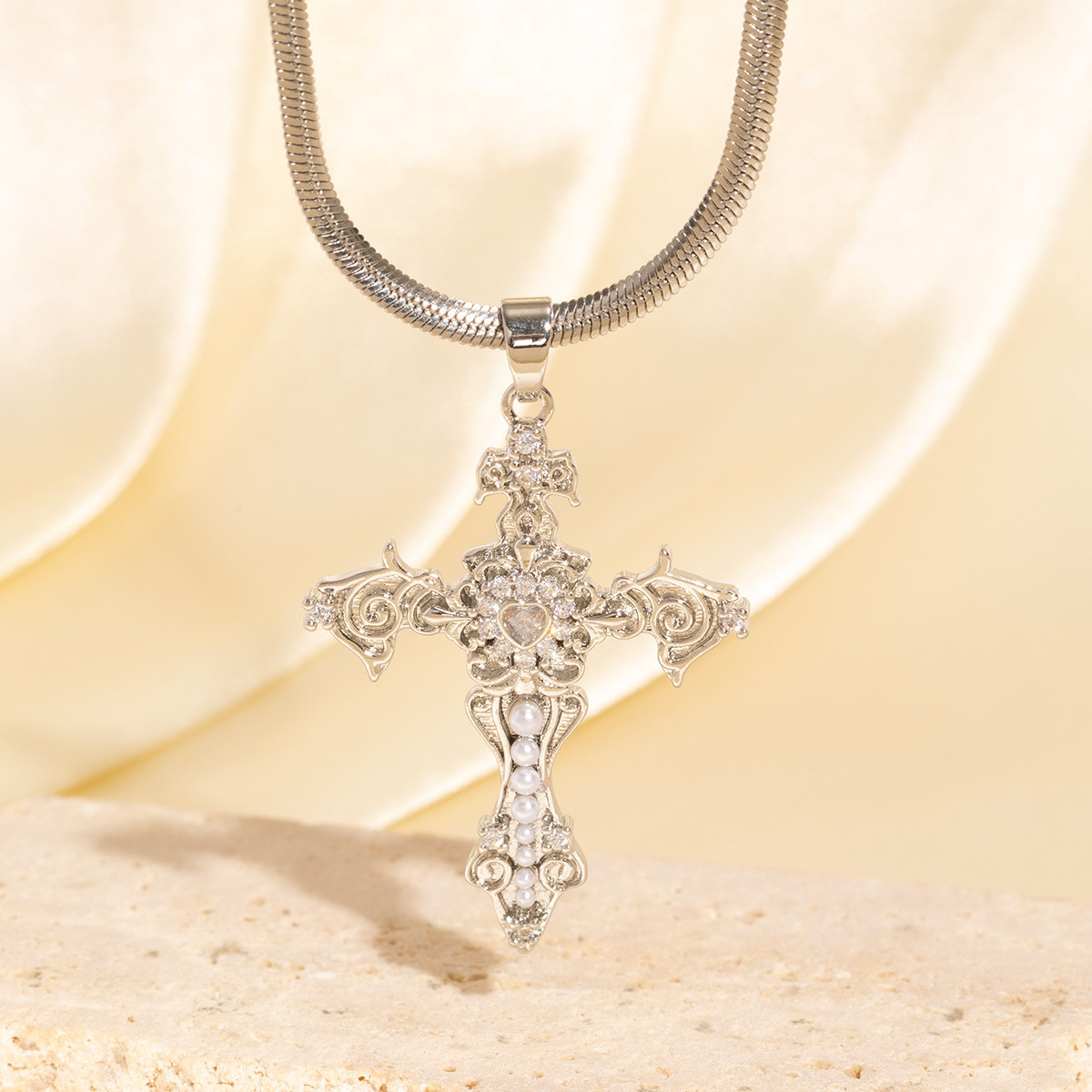 Exquisite Serpent Bone Chain Cross Necklace