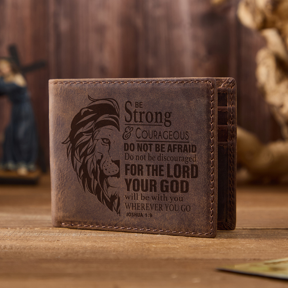 Be Strong And Courageous Lion Leather Wallet