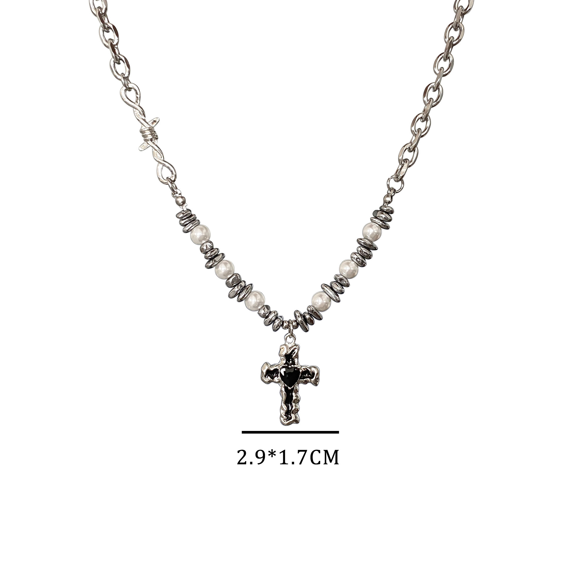 Pearl Shaped Stone Patchwork Heart Cross Christian Necklace