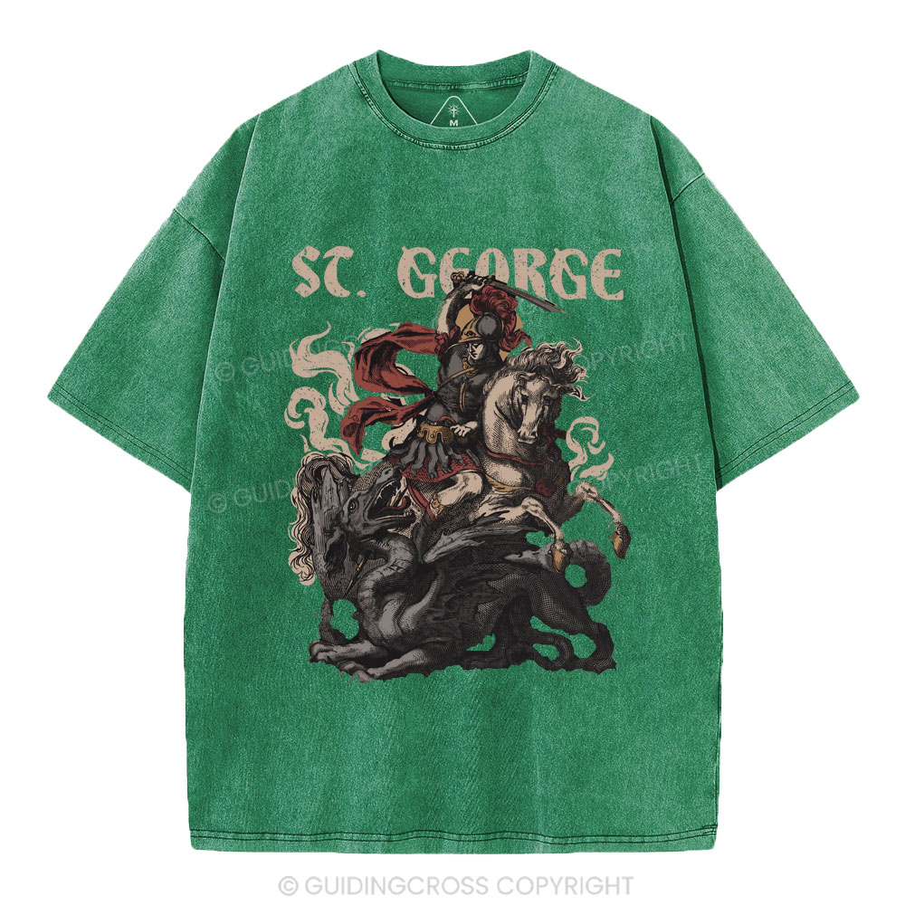 Saint George And The Dragon Christian Washed T-Shirt